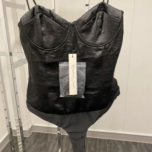 Mustard Seed Black Satin Bodysuit